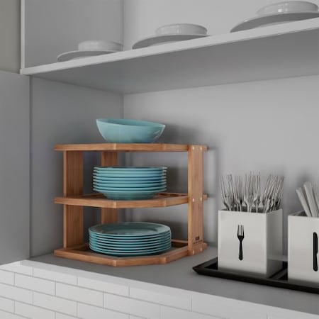 Hastings Home 3-Tier Bamboo Corner Shelf for Kitchen or Bathroom Cabinet, Countertop, Cupboard Storage, Organizer 506761YNS